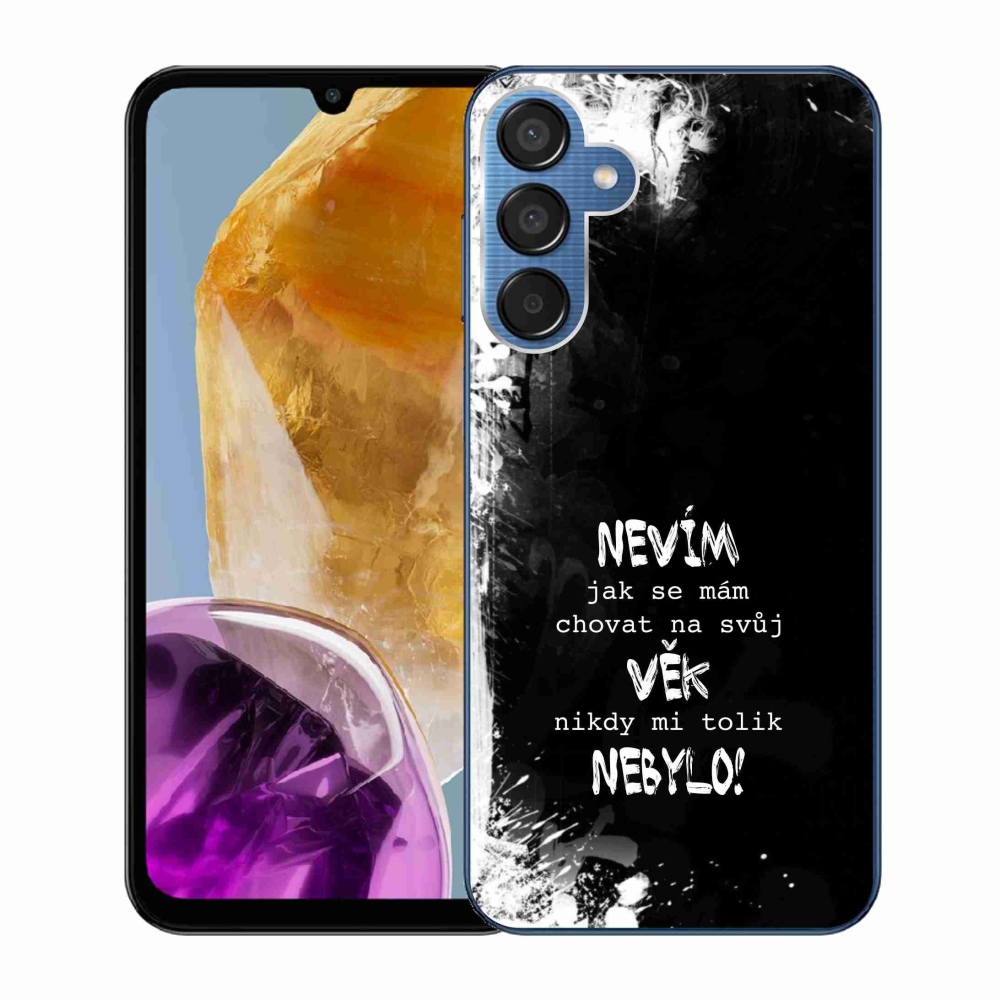 Gelový kryt mmCase na Samsung Galaxy M15 5G - vtipný text 14 černé pozadí