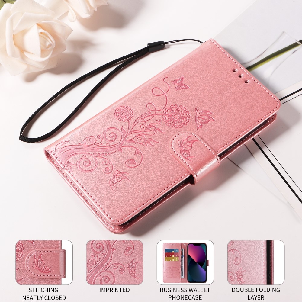 Flowery knížkové pouzdro na Xiaomi Redmi A5 (173.45x79.35x8.45mm) - růžové