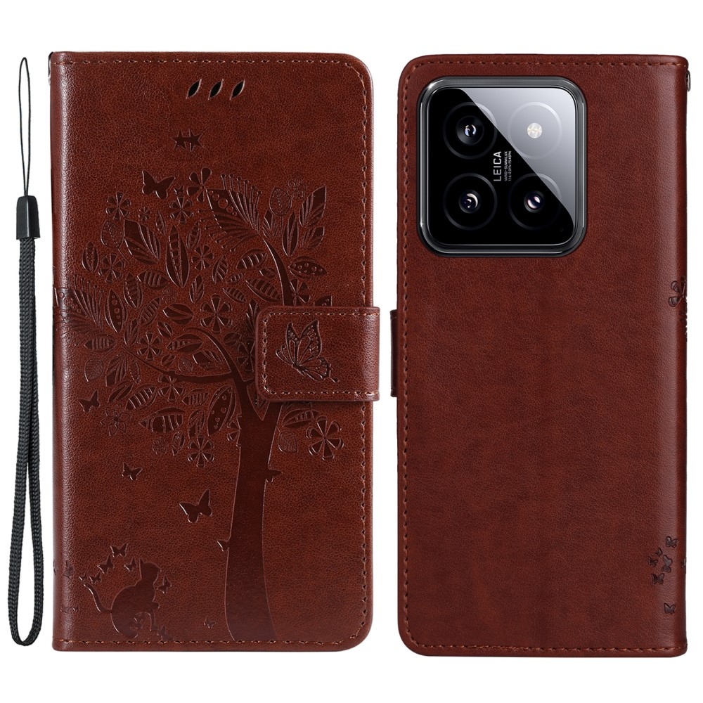 Trees knížkové pouzdro na Xiaomi 14 - hnědé