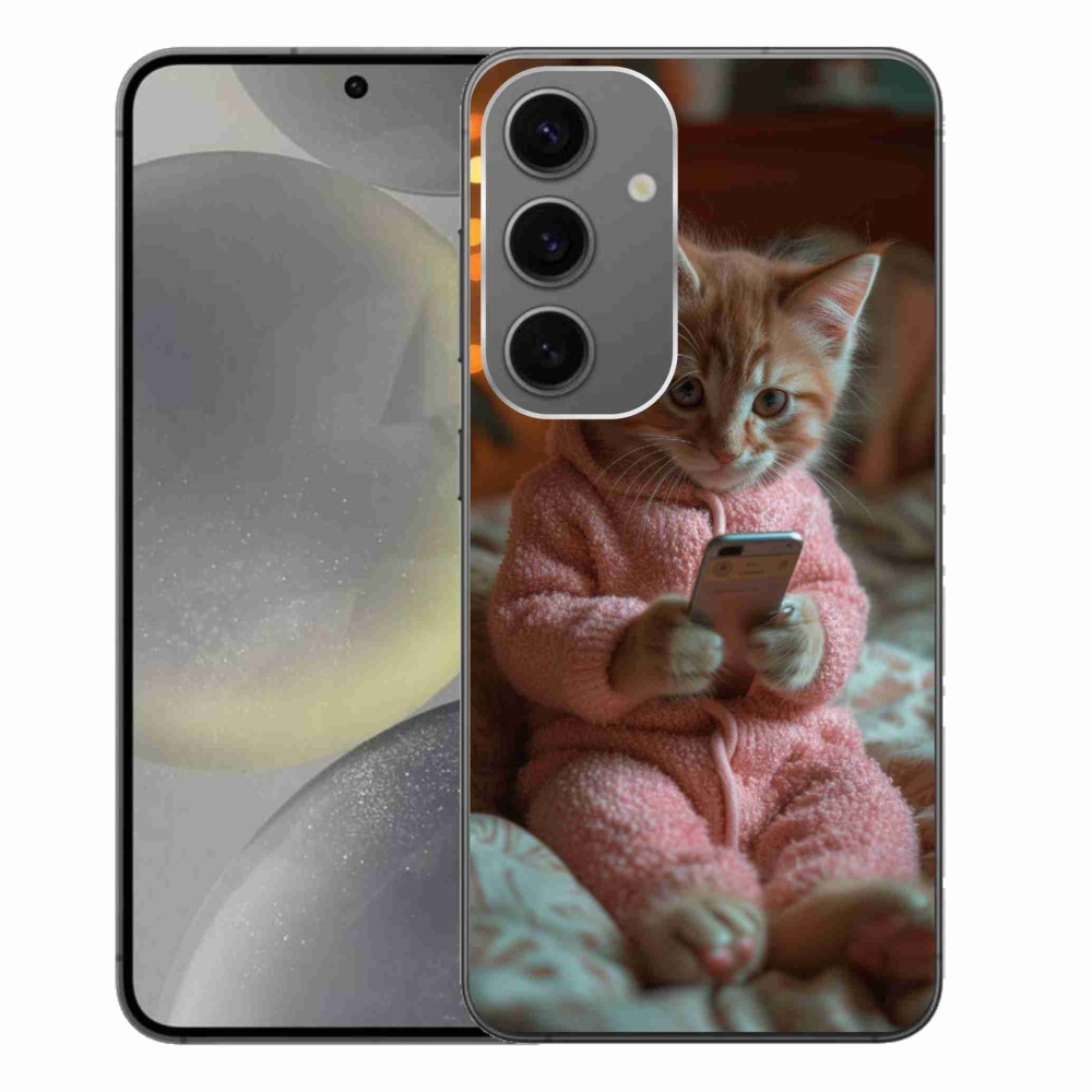 Gelový kryt mmCase na Samsung Galaxy S24+ - kotě s mobilem