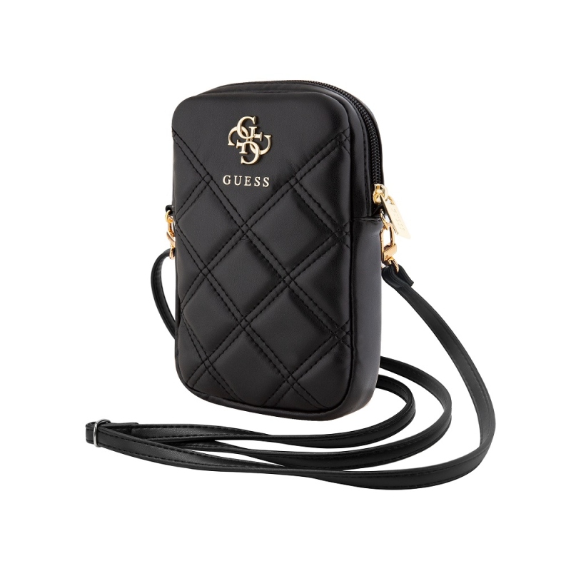 Guess PU Quilted 4G Metal Logo Taška na Telefon se Zipem Black
