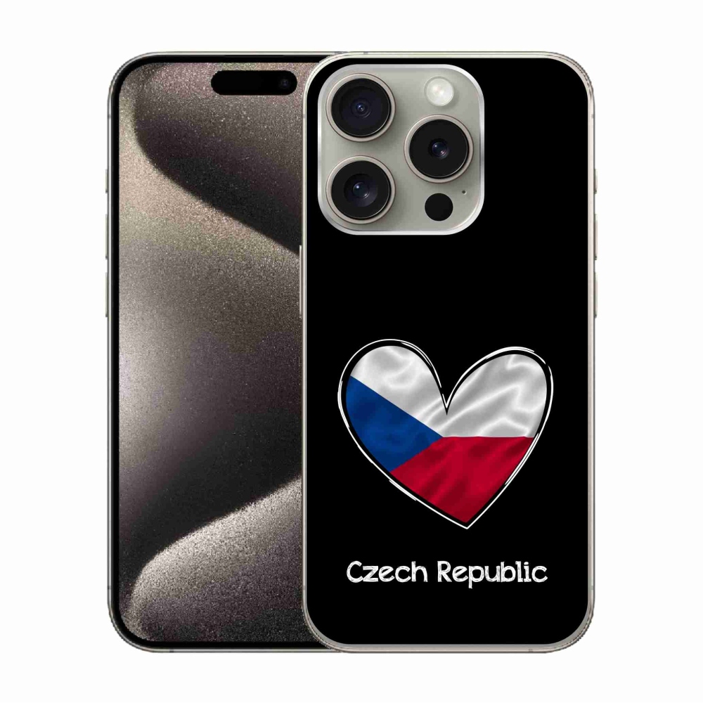 Gelový kryt mmCase na iPhone 15 Pro - vlajka srdce černé pozadí