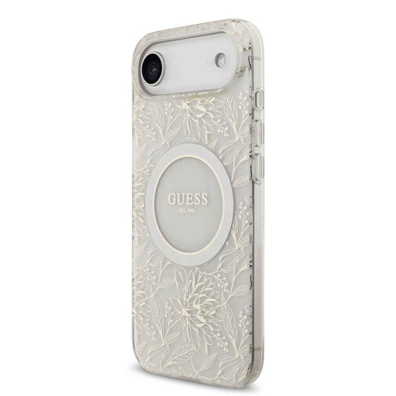 Guess IML Flowers Allover Strap MagSafe Zadní Kryt pro iPhone Air White