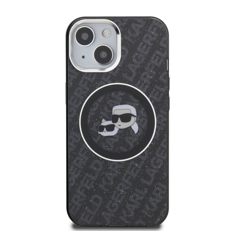Karl Lagerfeld IML K&CH Heads Repeated Logo MagSafe Zadní Kryt pro iPhone 15 Black