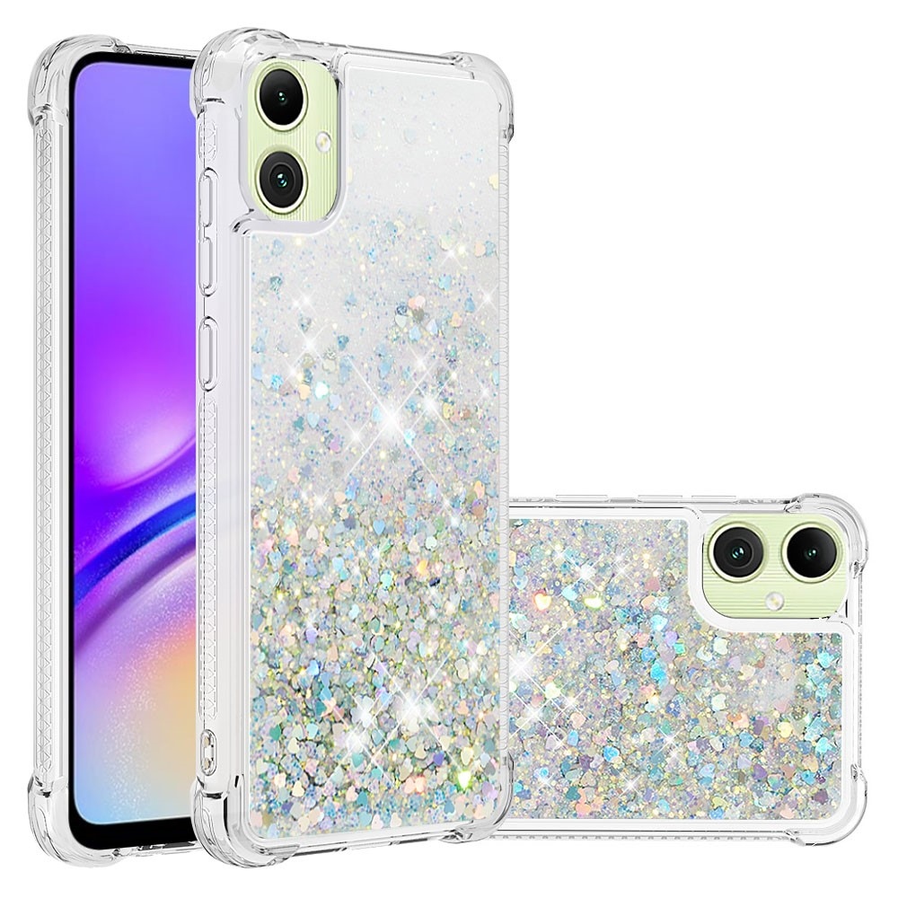 Glitter přesýpací gelový obal na Samsung Galaxy A06 4G - stříbrný/srdíčka