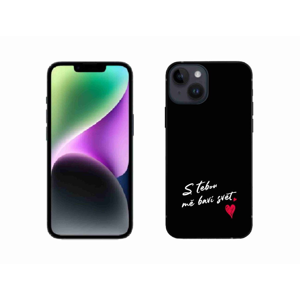 Gelový kryt mmCase na iPhone 14 - zamilovaný text 1 černé pozadí