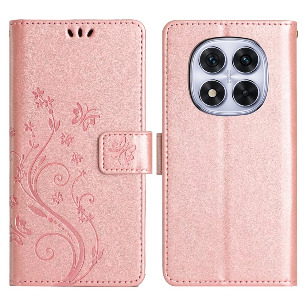 Flowers knížkové pouzdro na Xiaomi Redmi Note 14 Pro 5G/Poco X7 5G - růžovozlaté