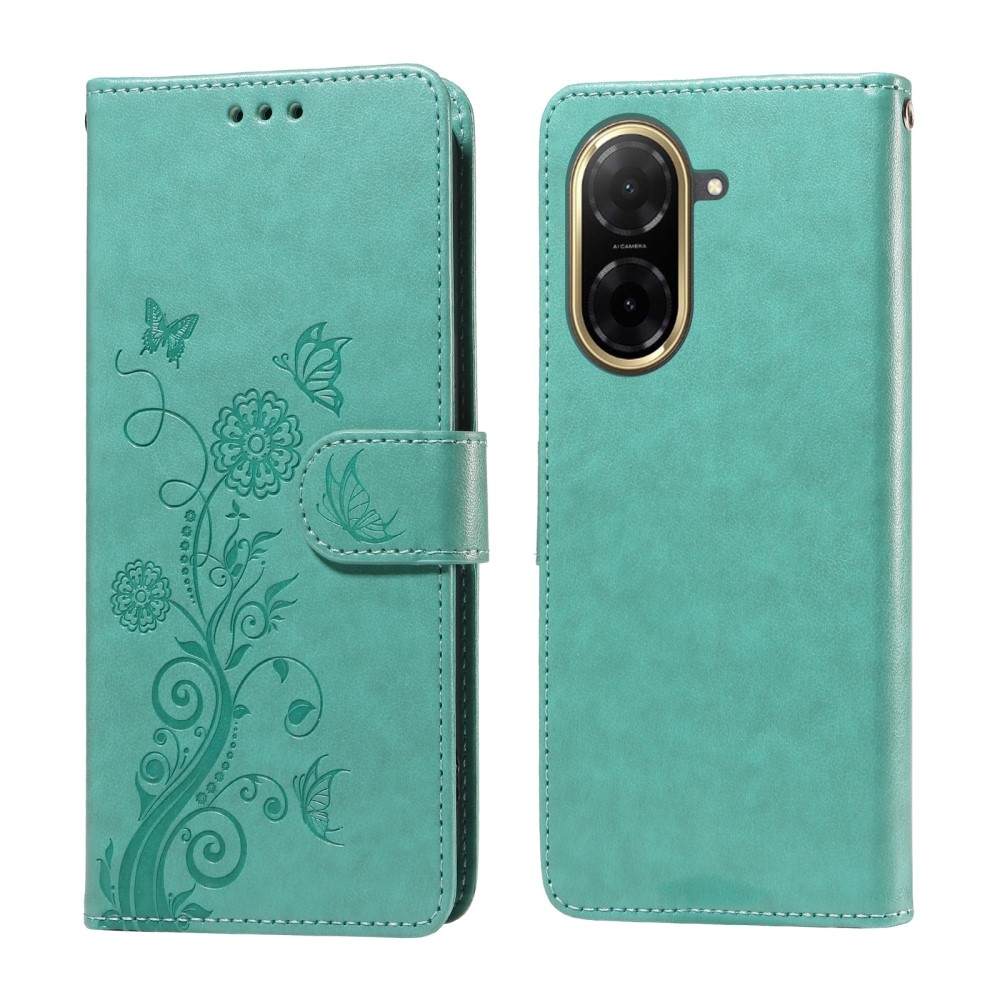 Flowery knížkové pouzdro na Xiaomi Redmi A5 (173.45x79.35x8.45mm) - modrozelené
