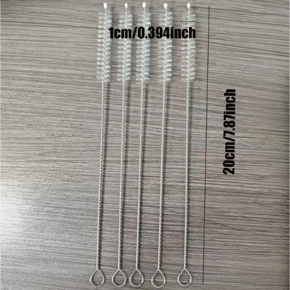 Sada 5 ks čisticích kartáčků na brčka s nerezovou rukojetí