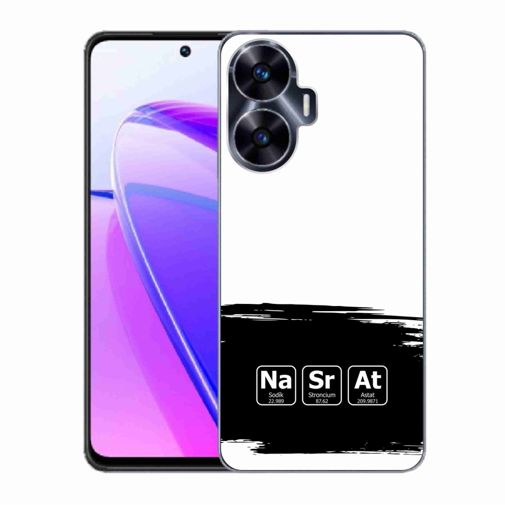 Gelový kryt mmCase na Realme C55 - chemické prvky černobílé pozadí
