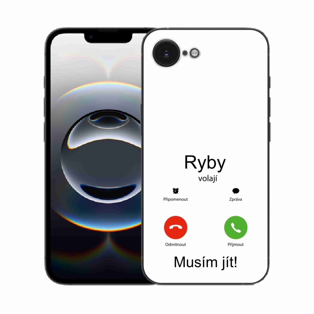 Gelový kryt mmCase na iPhone 16e - ryby volají bílé pozadí