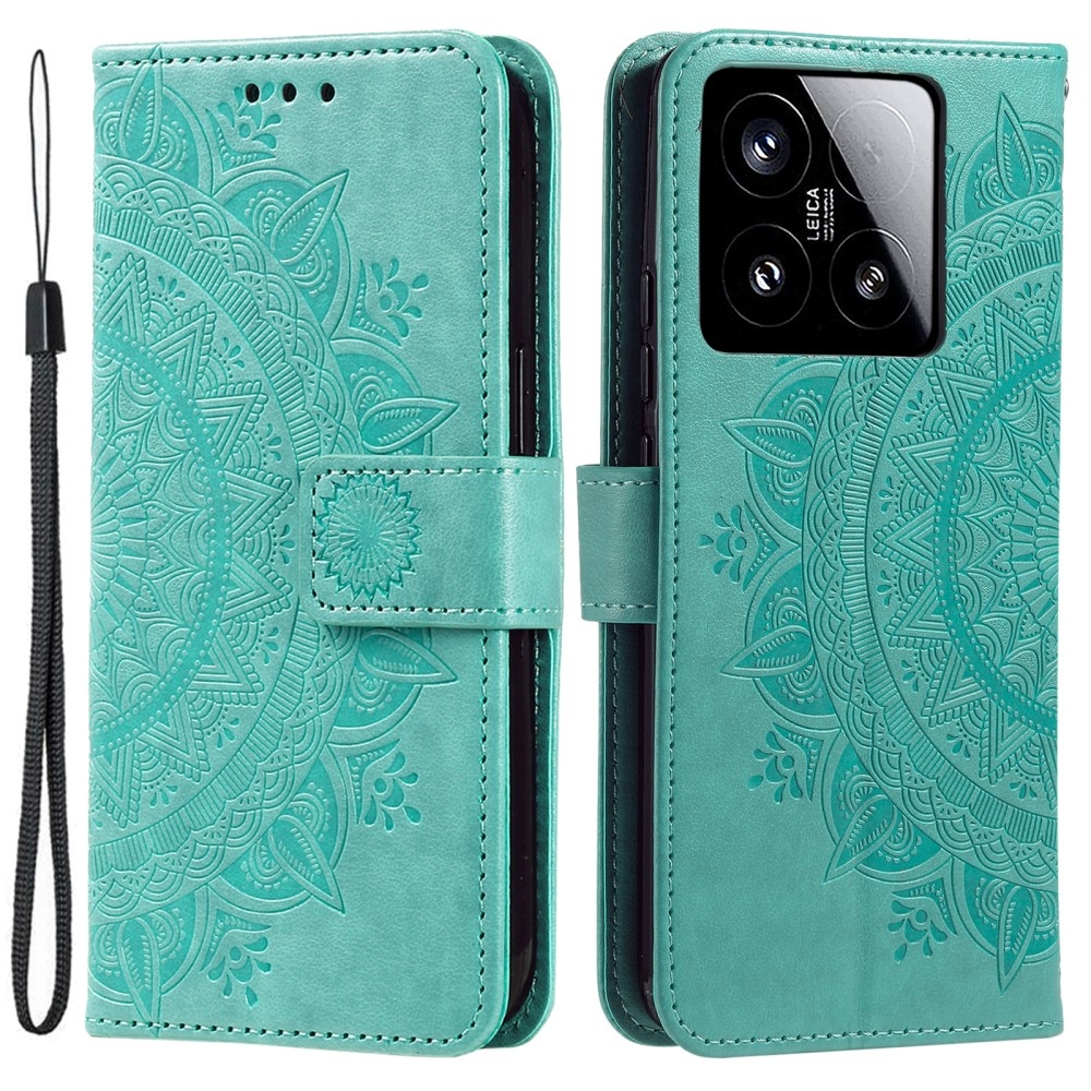 Mandala knížkové pouzdro na Xiaomi 15 - modrozelené