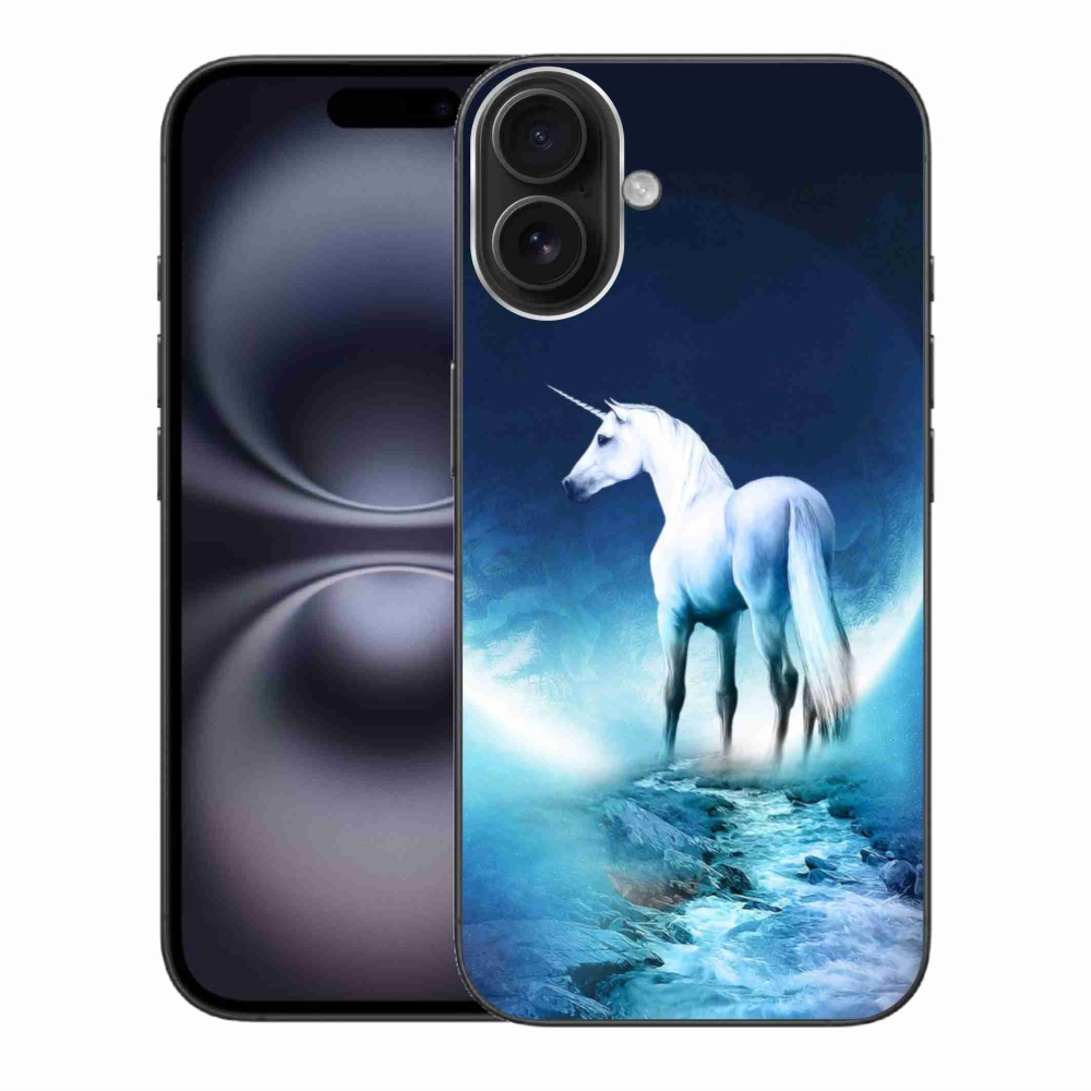 Gelový kryt mmCase na iPhone 16 Plus - bílý jednorožec
