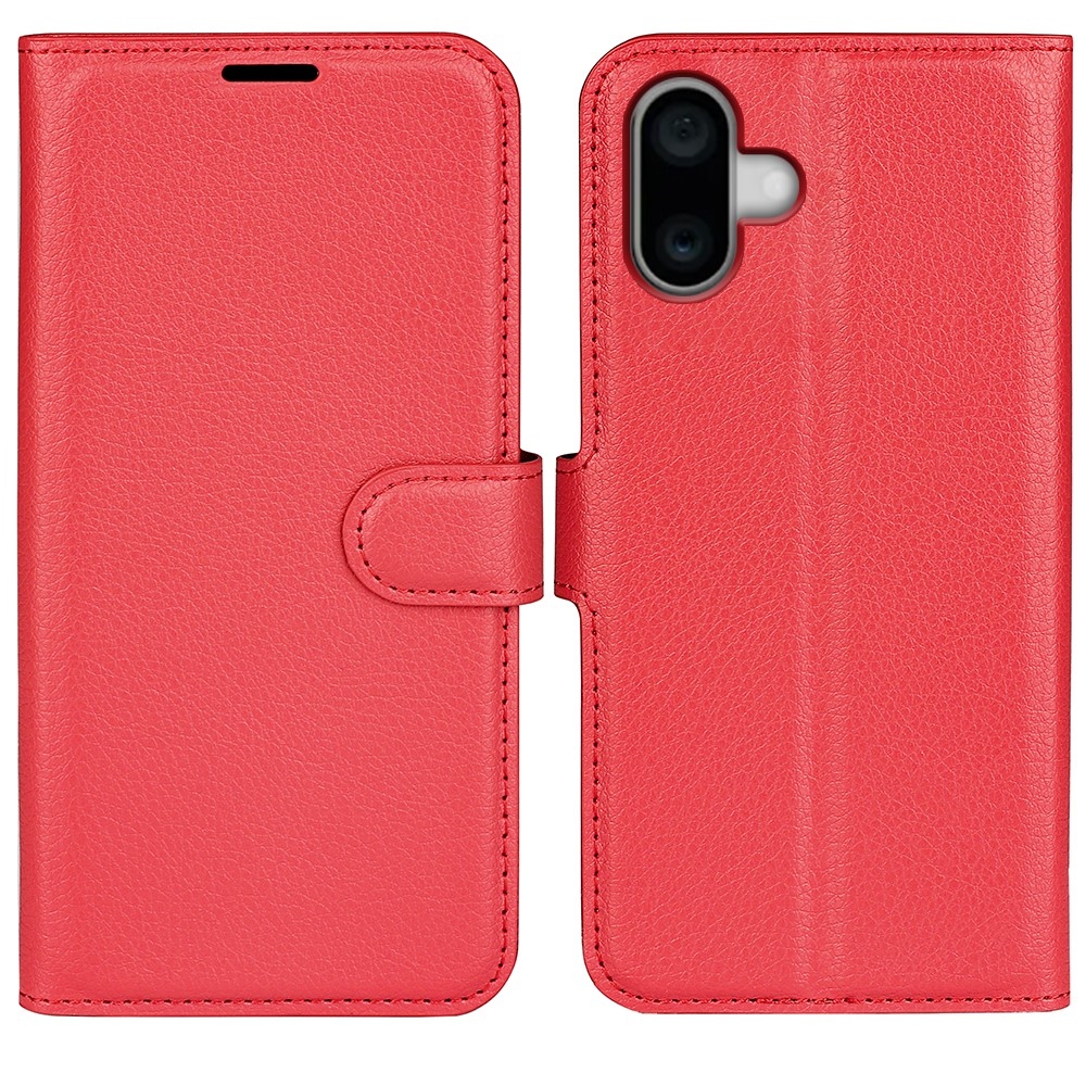 Litchi knížkové pouzdro na iPhone 16 - červené