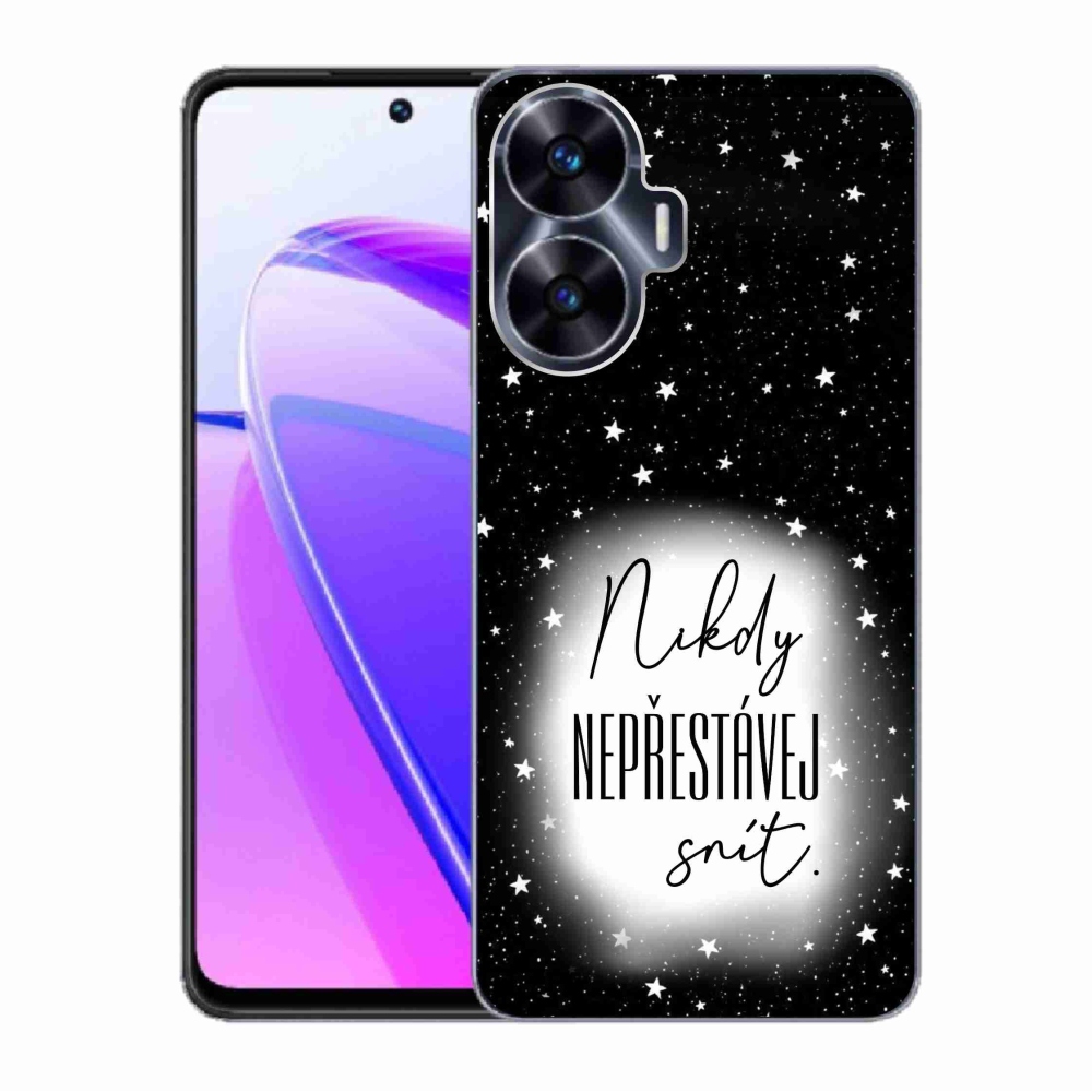 Gelový kryt mmCase na Realme C55 - citát 1 bíločerné pozadí