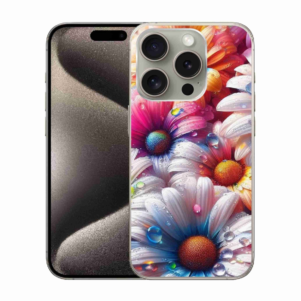 Gelový kryt mmCase na iPhone 15 Pro - barevné kopretiny