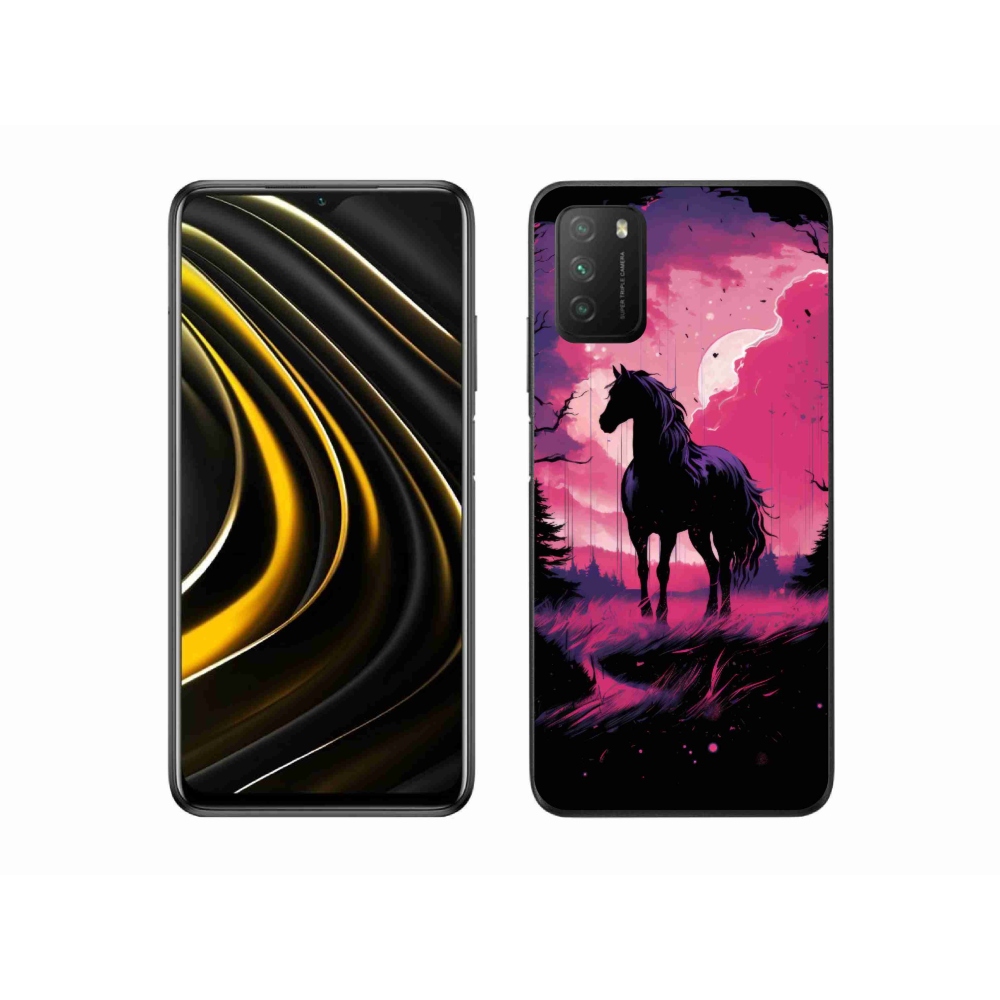 Gelový kryt mmCase na Xiaomi Poco M3 - černý kreslený kůň 1