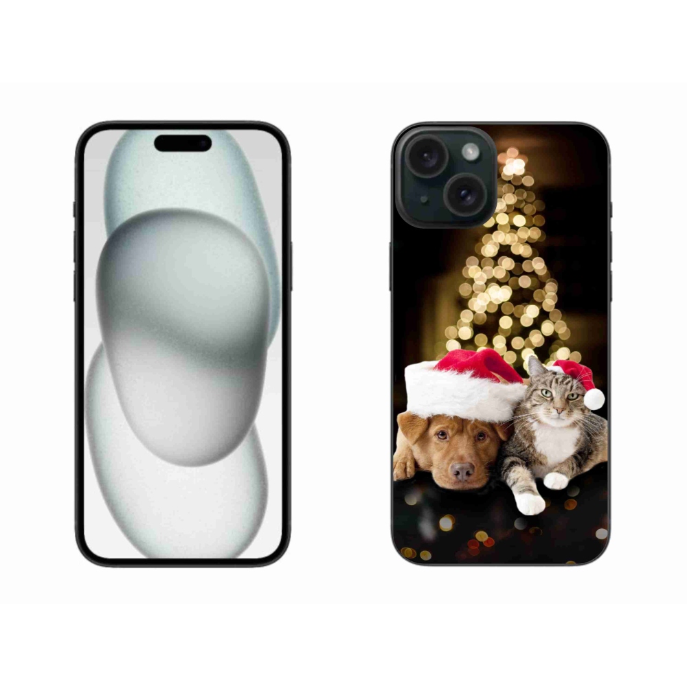 Gelový kryt mmCase na iPhone 15 Plus - vánoční pes a kočka