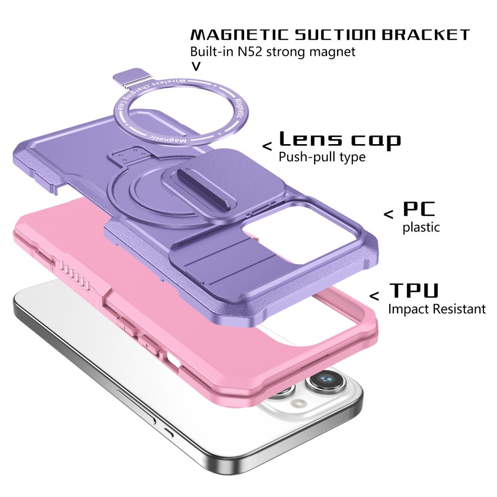 Military odolný kryt s MagSafe na iPhone 14 Pro Max - růžový/fialový