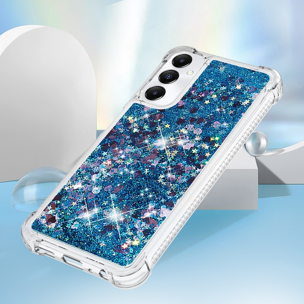 Glitter gelový přesýpací obal na Samsung Galaxy A05s - modrý/srdíčka