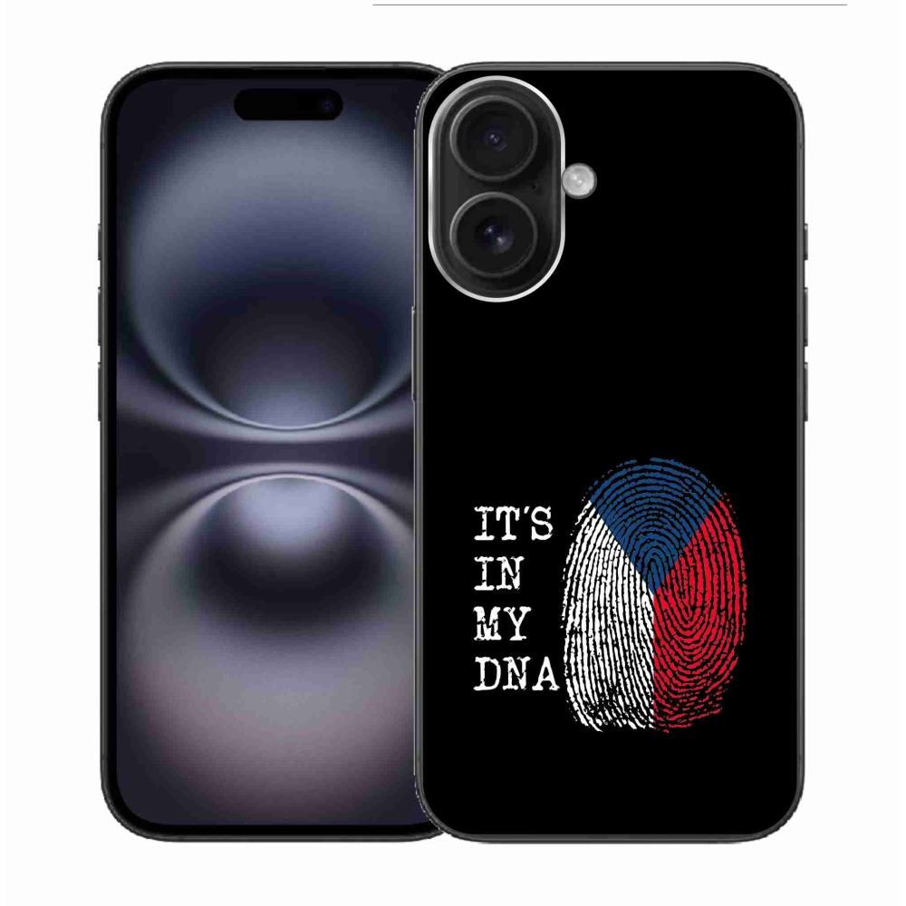 Gelový kryt mmCase na iPhone 16 - vlajka otisk prstu černé pozadí