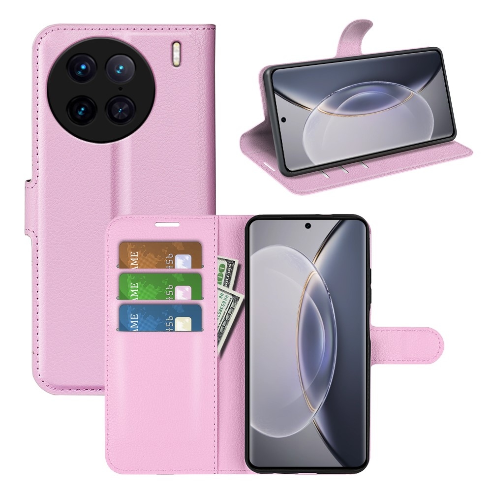 Litchi knížkové pouzdro na Vivo X90 Pro - růžové