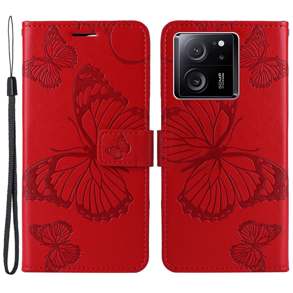 Big butterfly knížkové pouzdro na Xiaomi 13T/13T Pro - červené