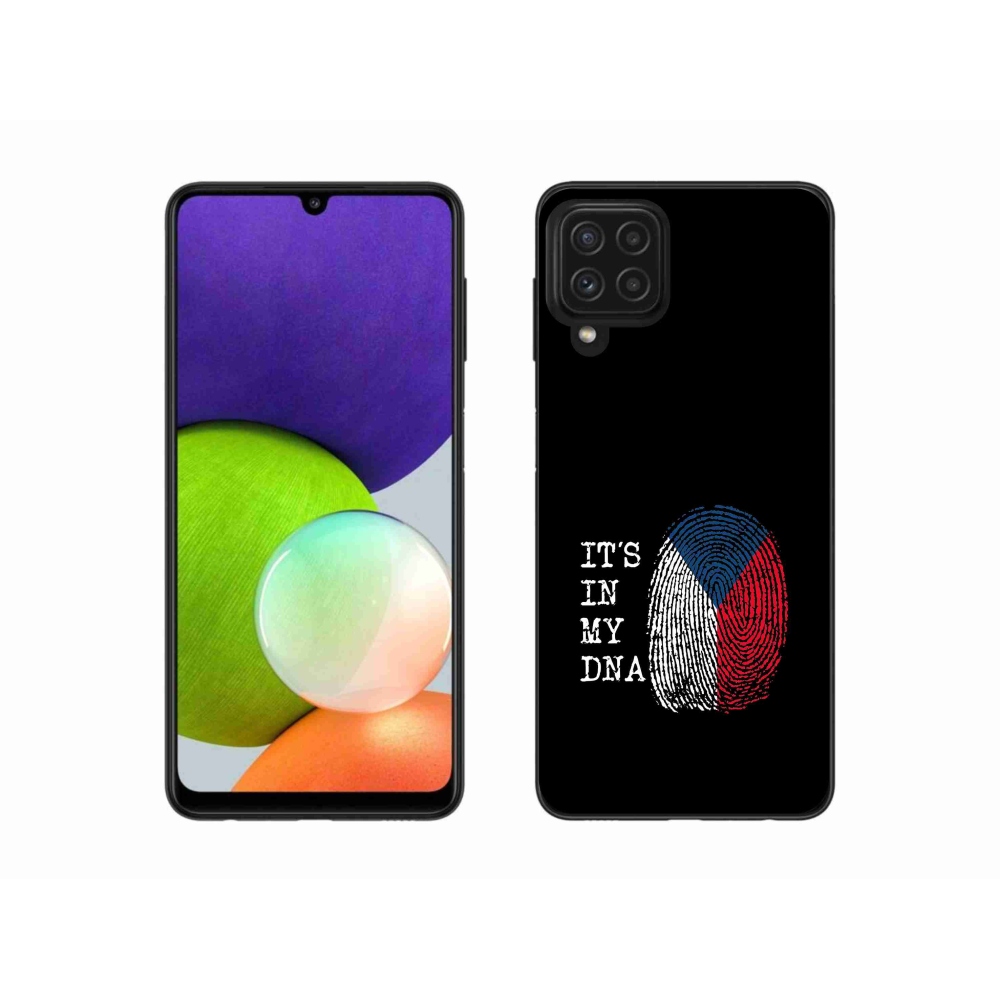 Gelový kryt mmCase na Samsung Galaxy A22 4G - vlajka otisk prstu černé pozadí