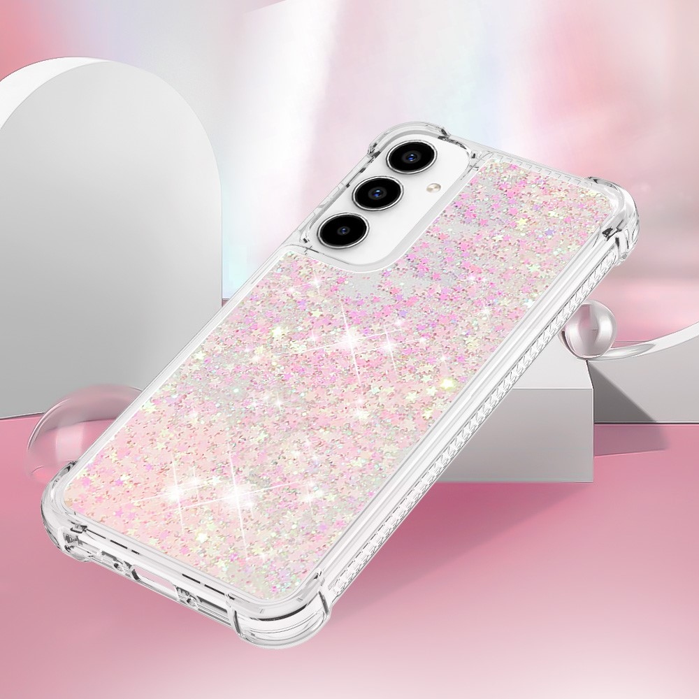 Glitter gelový přesýpací obal na Samsung Galaxy A35 5G - růžový/hvězdičky