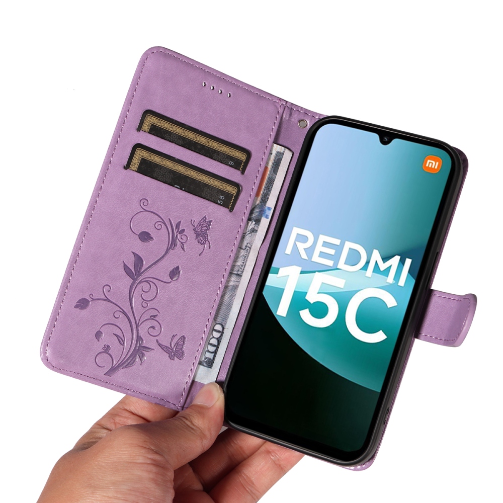 Flowers knížkové pouzdro na Xiaomi Redmi 15C 4G/5G (173mm) - světlefialové