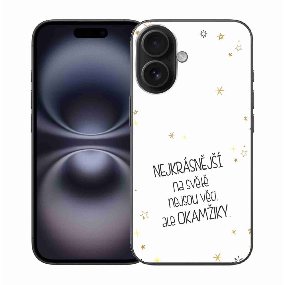 Gelový kryt mmCase na iPhone 16 - citát 4 bílé pozadí