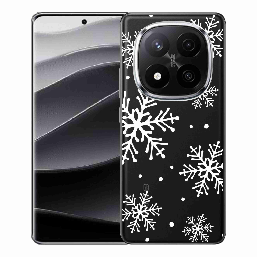 Gelový kryt mmCase na Xiaomi Redmi Note 14 Pro+ 5G - bílé vločky na průhledném pozadí