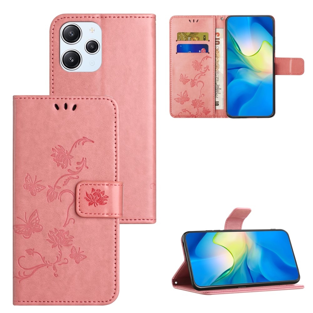 Flower knížkové pouzdro na Xiaomi Redmi 12 4G/5G - růžové