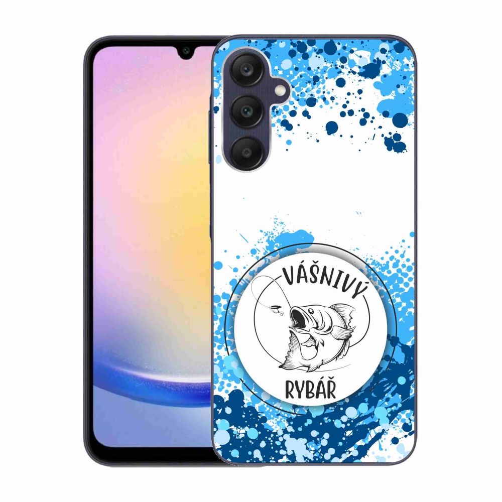 Gelový kryt mmCase na Samsung Galaxy A25 5G - vášnivý rybář bílé pozadí