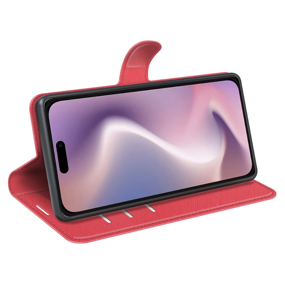Litchi knížkové pouzdro na iPhone 16 Pro Max - červené