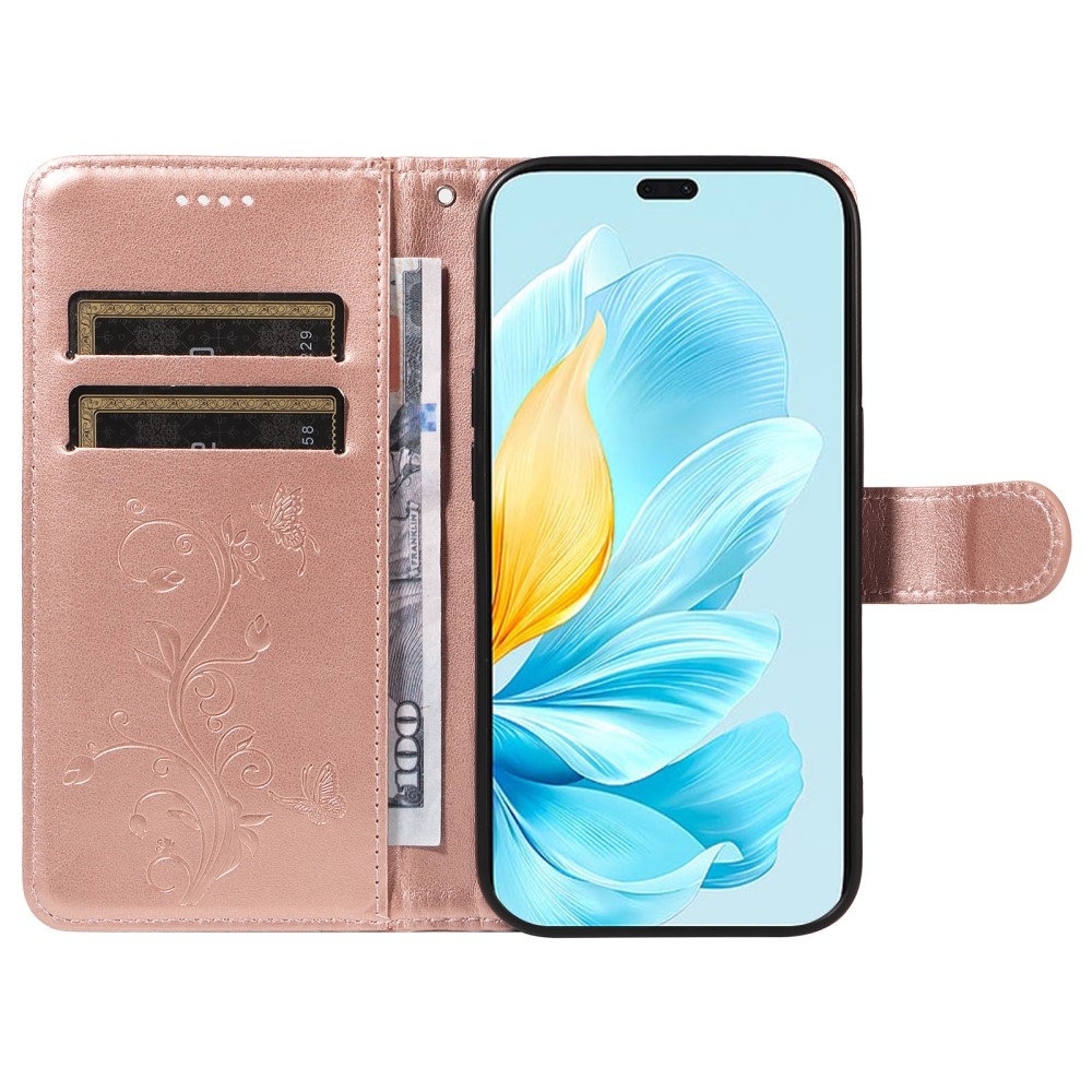 Flowers knížkové pouzdro na Honor 200 Lite 5G - růžovozlaté