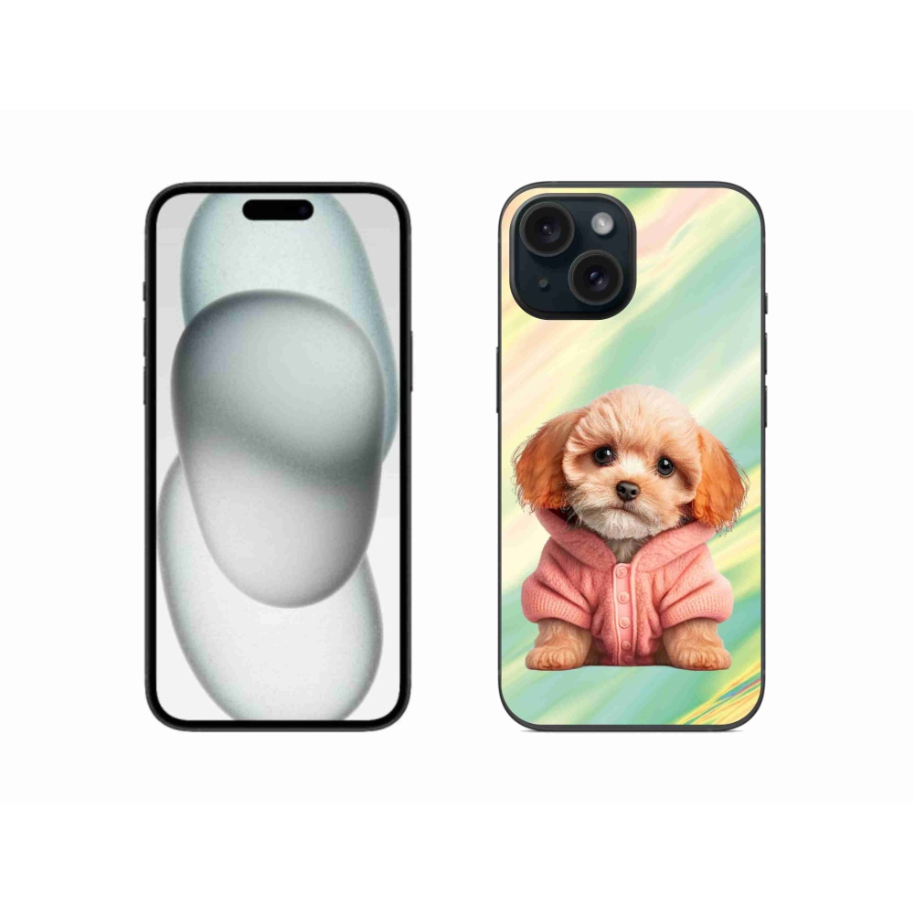 Gelový kryt mmCase na iPhone 15 - štěně ve svetru