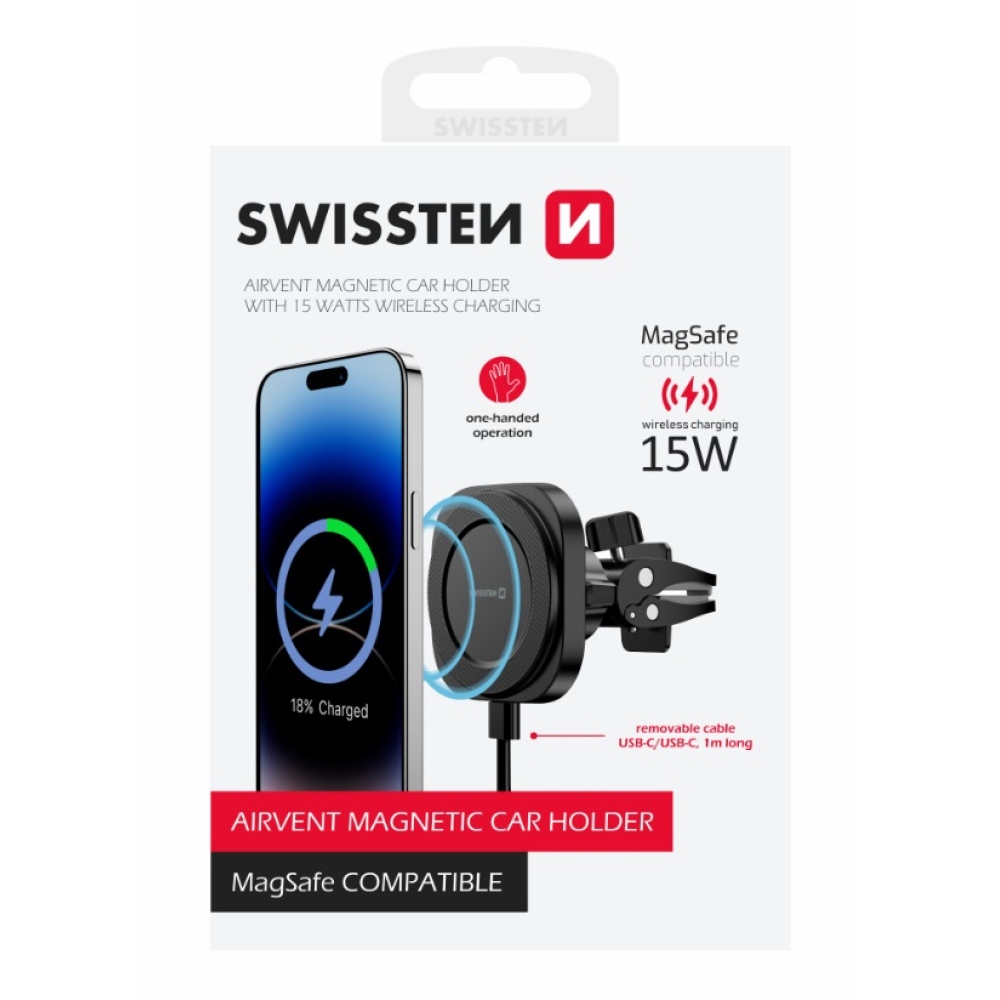 Magnetický držák Swissten Magstick do ventilátoru s bezdrátovým dobíjením 15W/7,5W a s MagSafe
