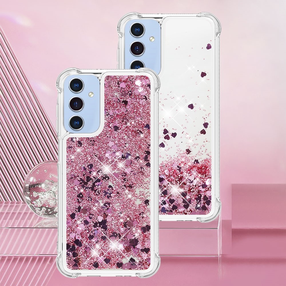 Glitter přesýpací gelový obal na Samsung Galaxy A26 5G - růžovozlatý/srdíčka