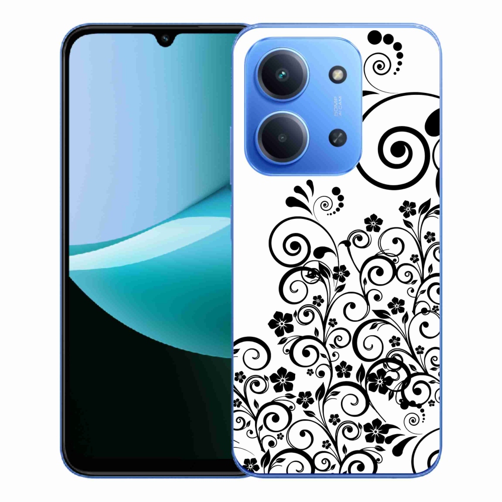 Gelový kryt mmCase na Xiaomi Redmi 15C 4G/5G (173mm) - černobílé květinové vzory