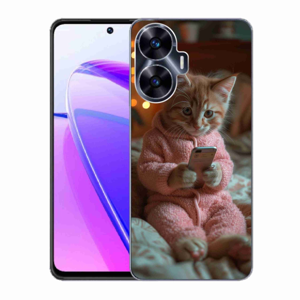 Gelový kryt mmCase na Realme C55 - kotě s mobilem