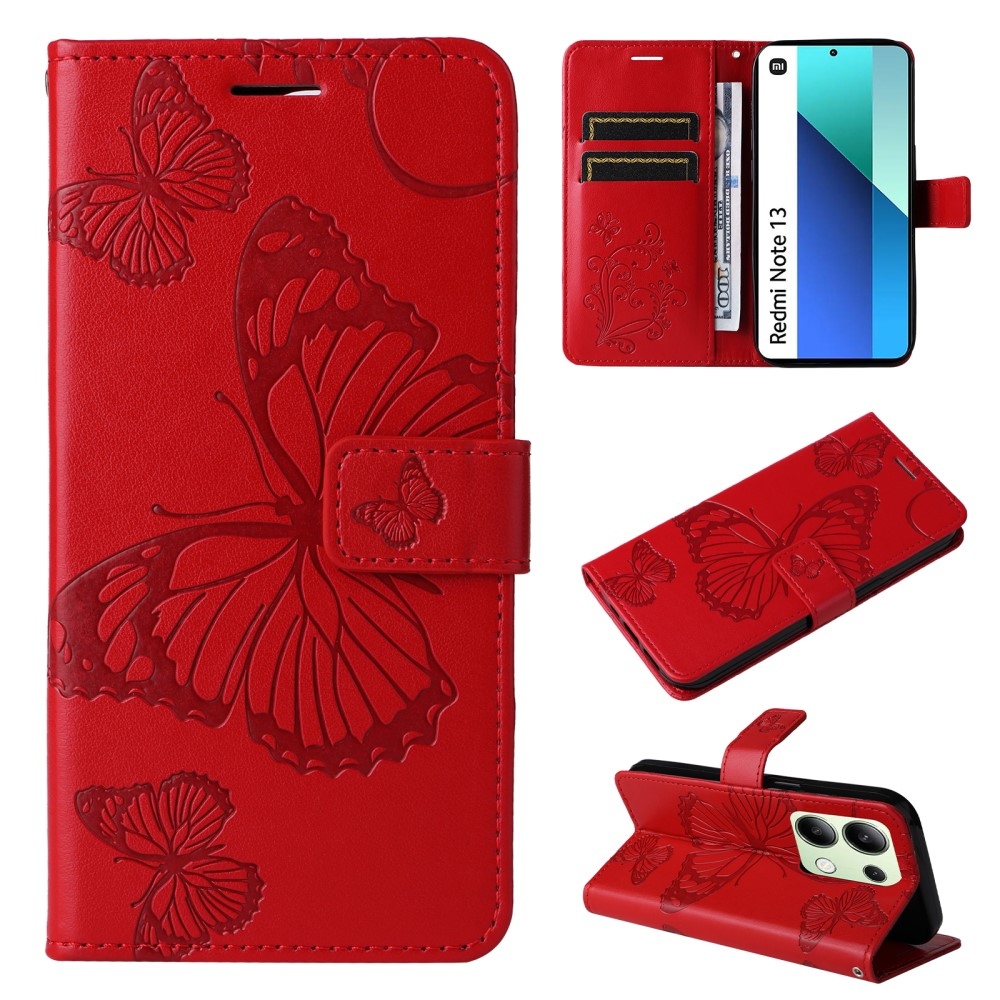 Big Butterfly knížkové pouzdro na Xiaomi Redmi Note 13 - červené
