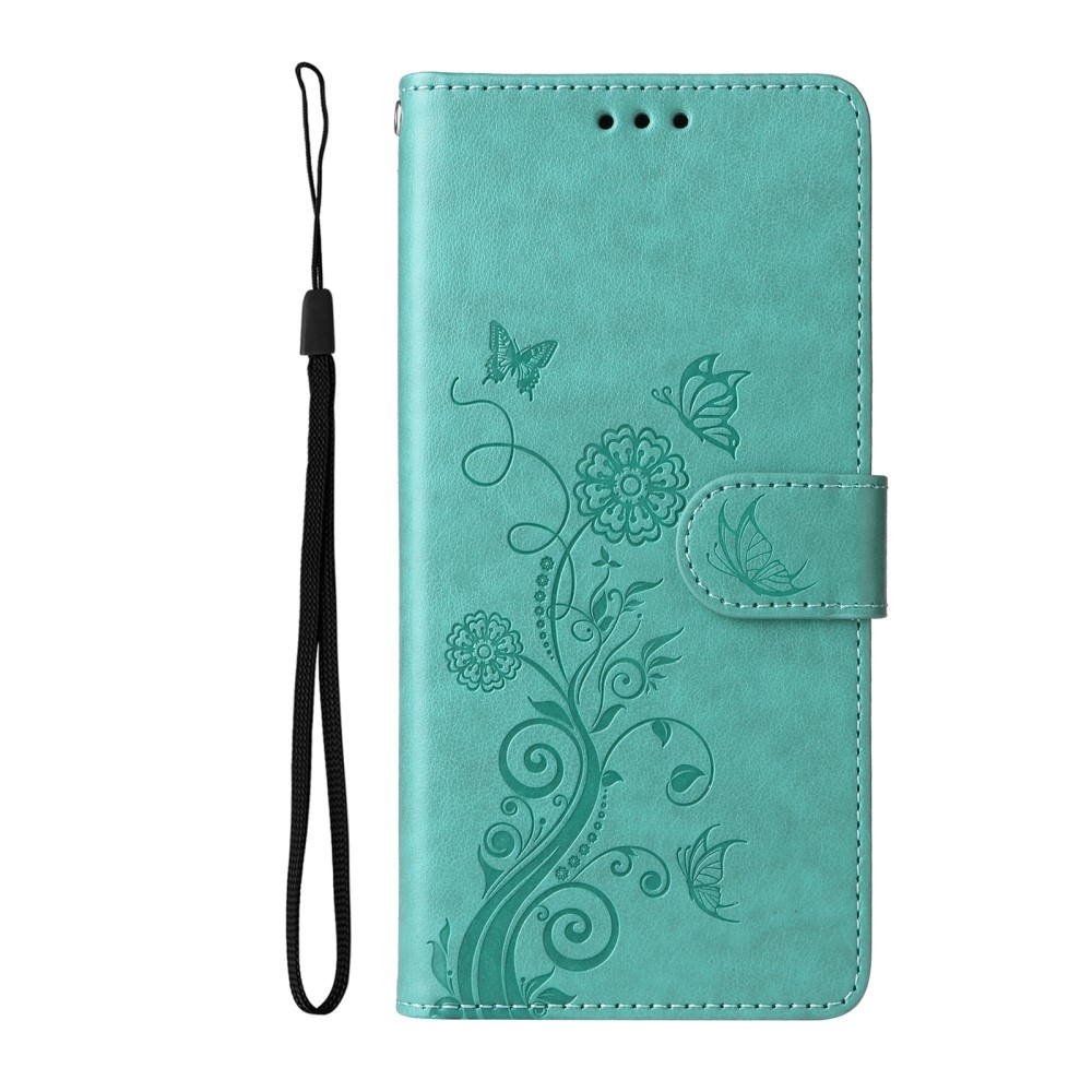 Flowery knížkové pouzdro na iPhone 16e - modrozelené
