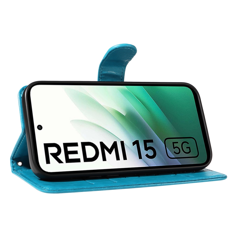 Flowery knížkové pouzdro na Xiaomi Redmi 15 4G (171mm) - modré