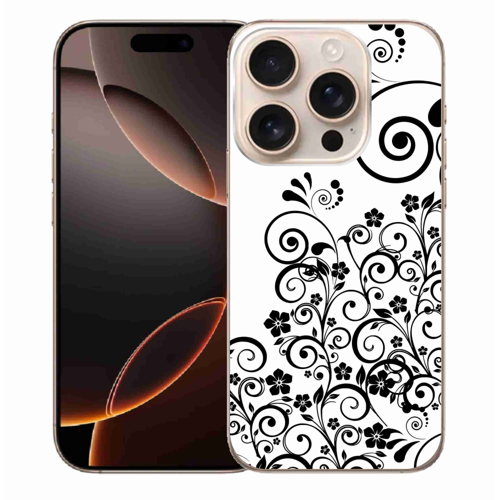 Gelový kryt mmCase na iPhone 16 Pro Max - černobílé květinové vzory