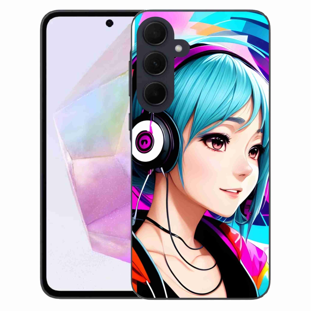 Gelový kryt mmCase na Samsung Galaxy A35 5G - dívka se sluchátky