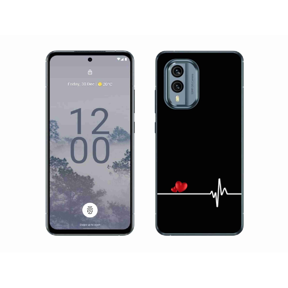 Gelový kryt mmCase na Nokia X30 5G - srdce a tep černé pozadí