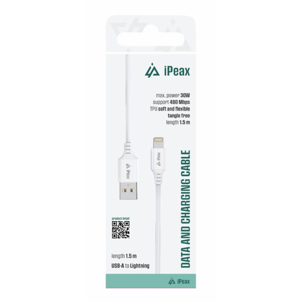 iPEAX TPU kabel USB-A / lightning 1,5 m, USB 2.0 - bílý