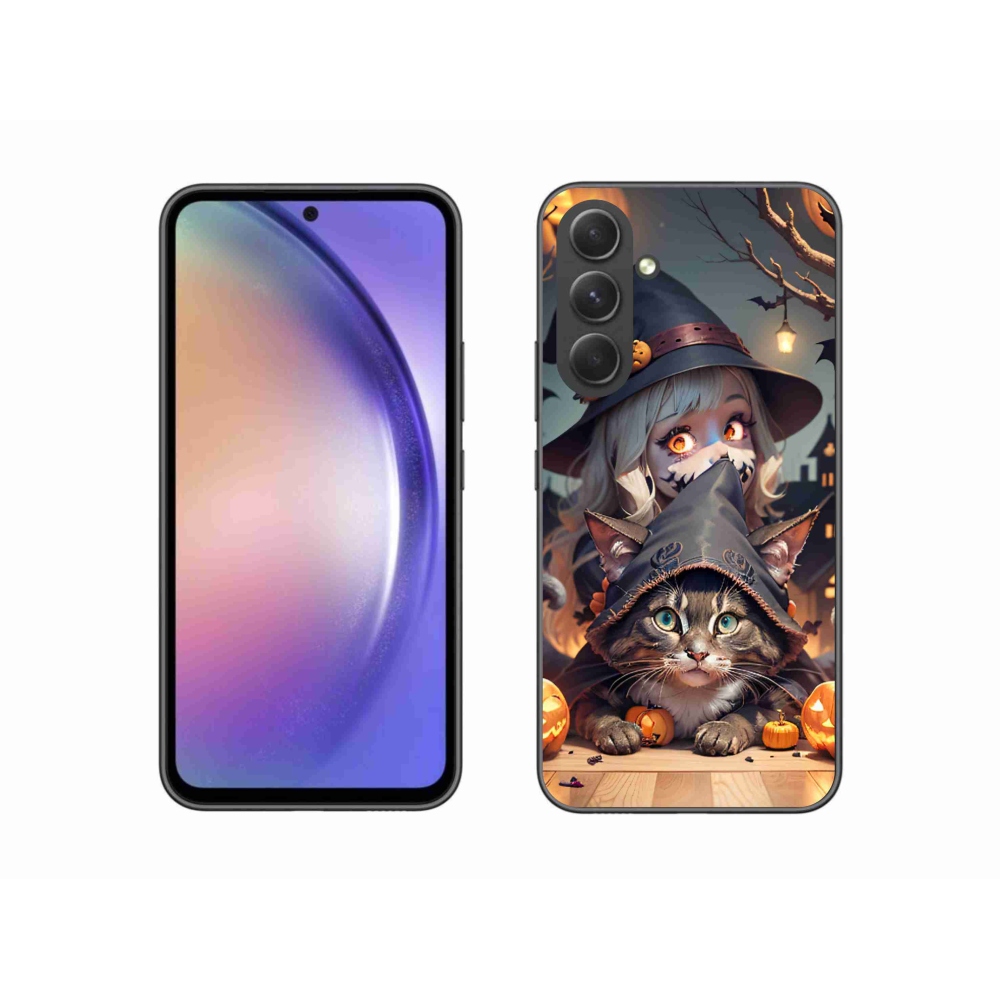 Gelový kryt mmCase na Samsung Galaxy A54 5G - čarodějnice s kočkou