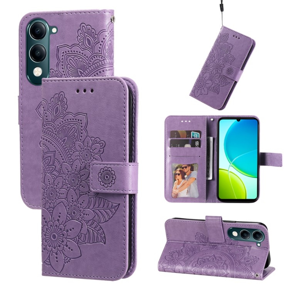 Floral knížkové pouzdro na Vivo Y29s 5G - fialové